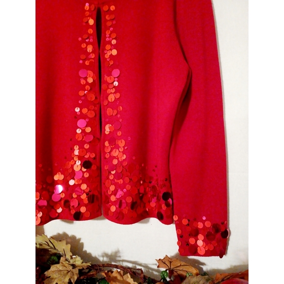 Ruby Rd. Red Sequin Detail Long Sleeve Knit Cardigan - Picture 3 of 16